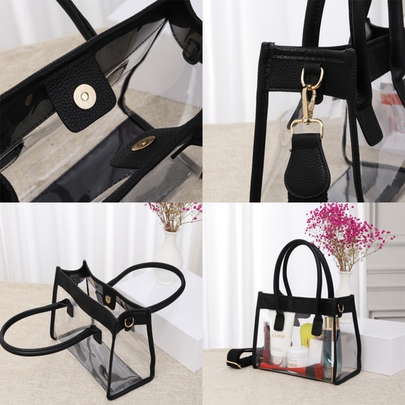 Blue Transparent Clear Tote Crossbody Bag Purse Leather Casual Womens Accessory - Picture 2 of 3